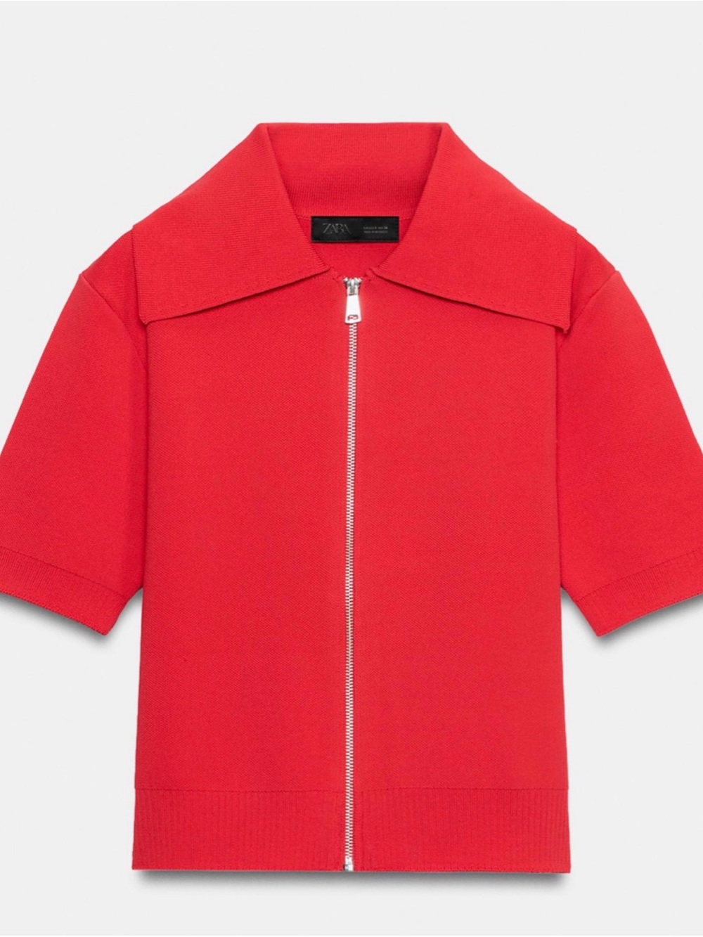 Zara Bold Red Short-Sleeve Zip-Up Top